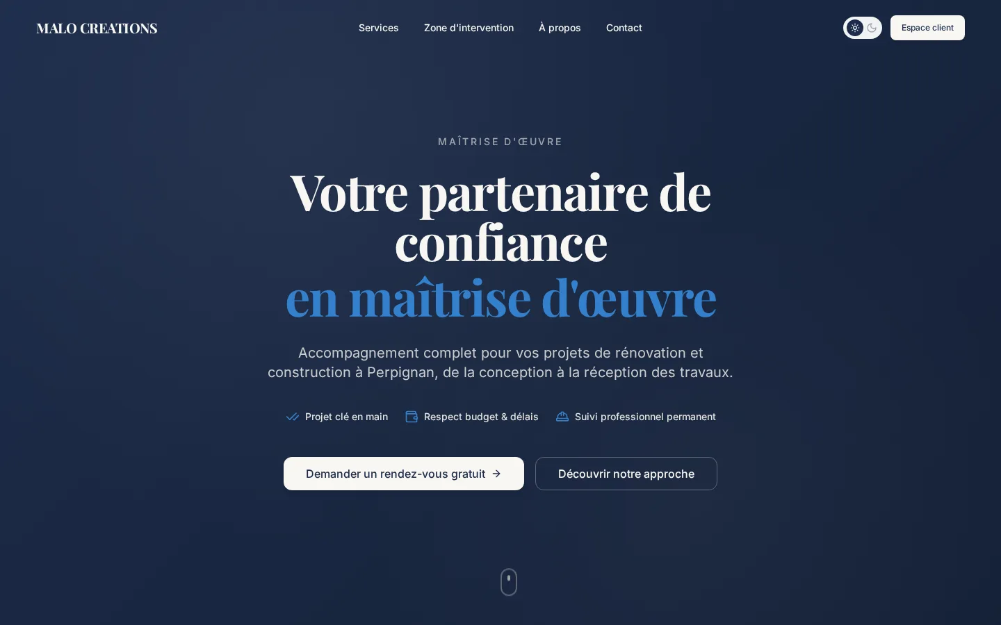 Page d'accueil du site public de Malo Creations